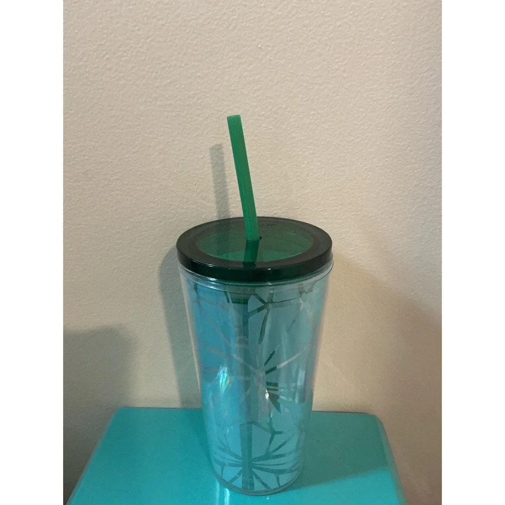 Starbucks‎ Teal Mint Green Geometric Frosted Double Wall Cold Cup Tumbler 16oz